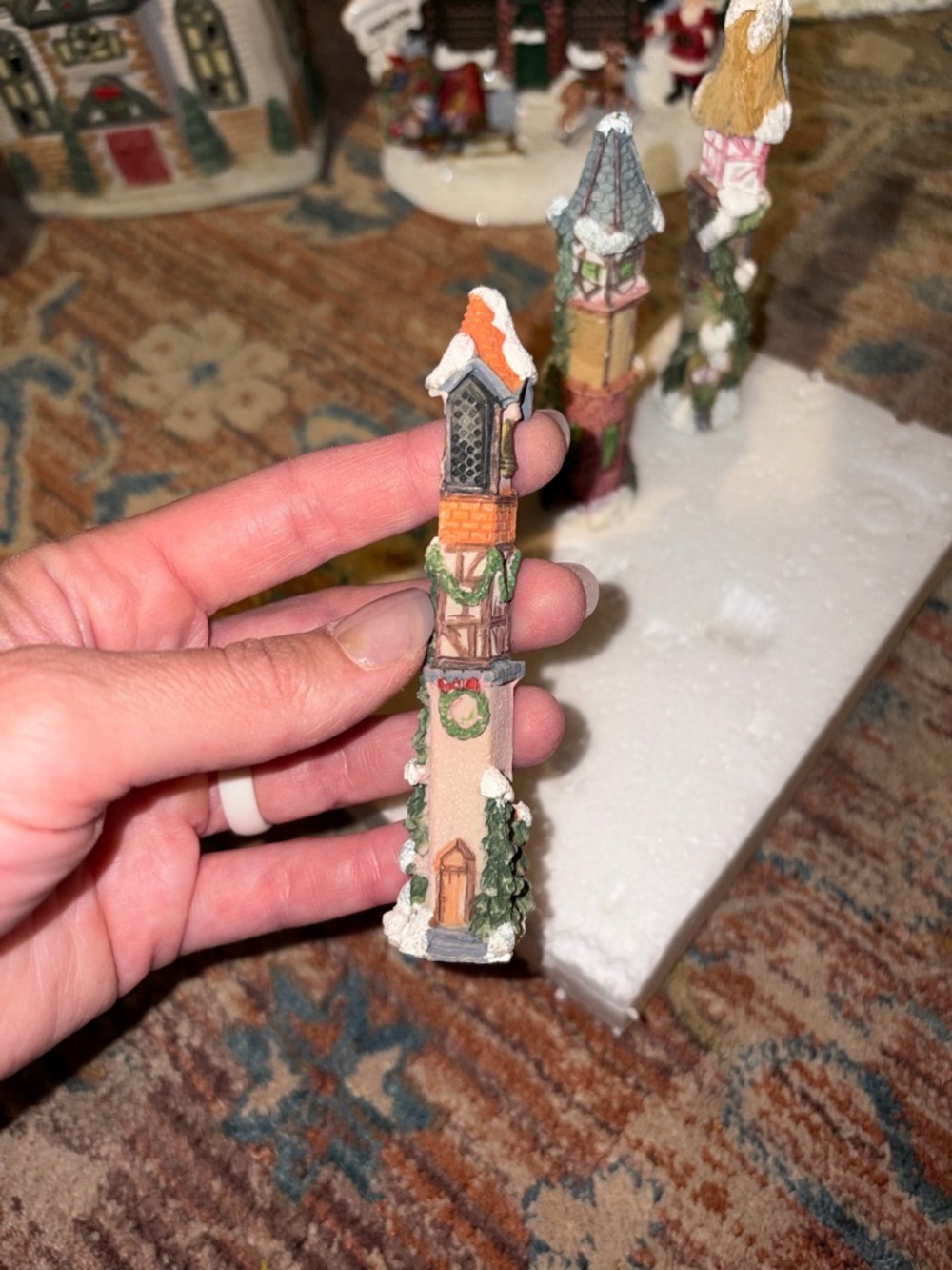 Vintage Holiday Village Decorative Tower Figurine